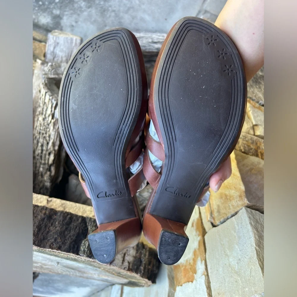 Clarks Brown soft leather Slip-On casual‎ Sandals Sz-7 (UK 5). H